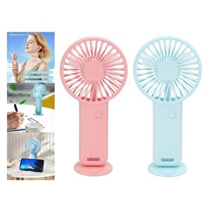2 Adet Mi̇ni̇ Fan,telefon Tutucu,portati̇f El Vanti̇latörü Pembe,mavi̇  9,3x19cm