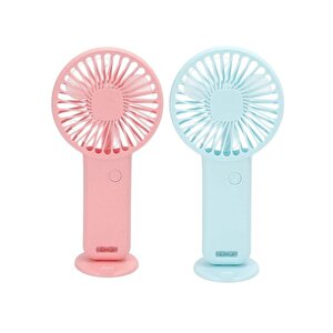 2 Adet Mi̇ni̇ Fan,telefon Tutucu,portati̇f El Vanti̇latörü Pembe,mavi̇  9,3x19cm