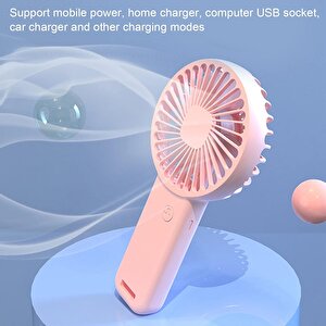 2 Adet Mi̇ni̇ Fan,telefon Tutucu,portati̇f El Vanti̇latörü Pembe,mavi̇  9,3x19cm