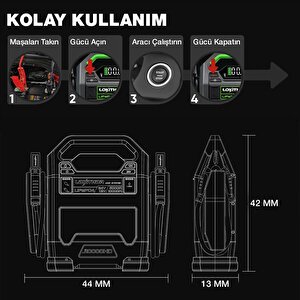 Lokithor J10000hd 12v/24v 10.000amp Lifepo4 Akıllı Akü Takviye + Powerbank + Led Lamba