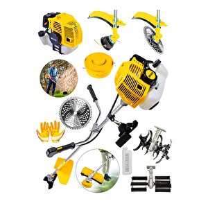 58 Cc 11000 Rpm Yan Tipi Benzinli Ot Çalı Çim Biçme Tırpanı Akrobat-palet Çapa-sarı