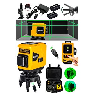 Powerforge 360° 12 Köşe Otomatik Hizalamalı Yeşil Çizgili Su Terazili Lazer Metre Hizalama-sarı