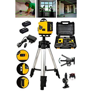 Powerforge Profesyonel 360° 16 Köşe Otomatik Hizalama Tripod'lu Lazer Metre Hizalama-sarı