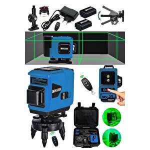 Powerforge 360° 12 Köşe Otomatik Hizalamalı Yeşil Çizgili Su Terazili Lazer Metre Hizalama-mavi