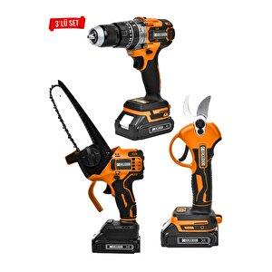 Powerforge 3'lü Set Kömürsüz Motor Şarjlı Budama Testeresi-şarjlı Budama Makası-şarjlı Matkap-trnc