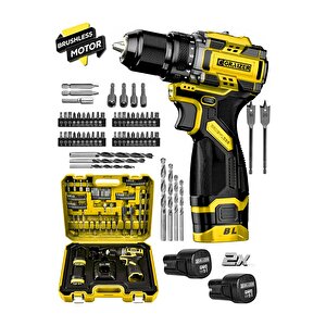 Powerforge 16.8v Çift Akü Çelik Mandren Kömürsüz Motor Darbesiz Şarjlı Matkap Akülü Vidalama-sarı
