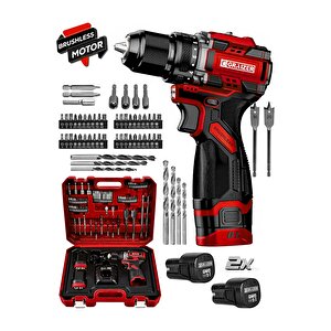 Powerforge 16.8v Çift Akü Çelik Mandren Kömürsüz Motor Darbesiz Şarjlı Matkap Akülü Vidalama-kırmızı