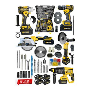 Powerforge Profesyonel Kömürsüz 4 Bataryalı Çelik Şanzıman 5'li Set Sunta Kesmeli-sarı