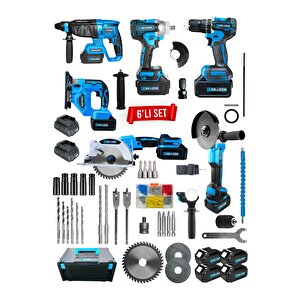 Powerforge Profesyonel Kömürsüz Bakır Sargılı Çelik Şanzıman 6'lı Set Sunta Kesme+dekupaj-mavi