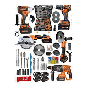 Powerforge Profesyonel Kömürsüz 4 Bataryalı Çelik Şanzıman 5'li Set Sunta Kesmeli-turuncu