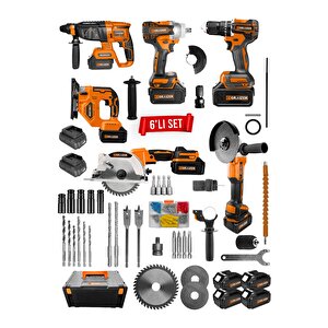 Powerforge Profesyonel Kömürsüz Bakır Sargılı Çelik Şanzıman 6'lı Set Sunta Kesme+dekupaj-turuncu