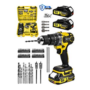 Powerforge 21v Çift Akülü Vidalama Çelik Mandren Kömürsüz Motor Darbeli Şarjlı Matkap-sarı