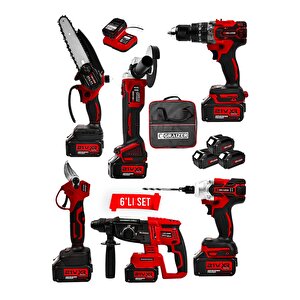 Profesyonel 21v Bez Çantalı Kömürsüz Darbeli 6'lı Set-kırmızı