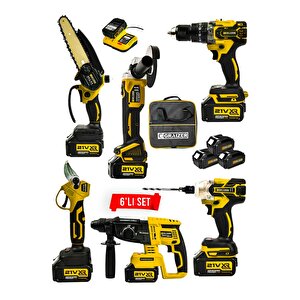 Profesyonel 21v Bez Çantalı Kömürsüz Darbeli 6'lı Set-sarı