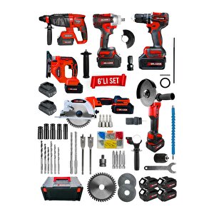 Powerforge Profesyonel Kömürsüz Bakır Sargılı Çelik Şanzıman 6'lı Set Sunta Kesme+dekupaj-kırmızı