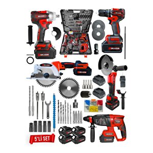Powerforge Profesyonel Kömürsüz 4 Bataryalı Çelik Şanzıman 5'li Set Sunta Kesmeli-kırmızı