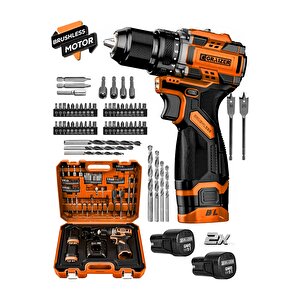 Powerforge 16.8v Çift Akü Çelik Mandren Kömürsüz Motor Darbesiz Şarjlı Matkap Akülü Vidalama-turuncu