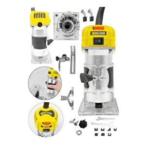 6 Kademe Devir Ayarlı Formika Traşlama Freze Makinesi 6 Mm + 12 Adet Uç Hediye-sarı