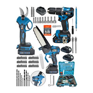 3 Lü Set Xr Li-ion Batarya Kömürsüz Motor Çift Akülü Şarjlı Matkap Şarjlı Budama Makası Şarjlı Budam