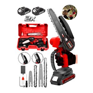 Powerforge Profesyonel Metal Dişli 18v 1.5ah Şarjlı Dal Budama Testeresi-kırmızı