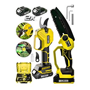 Powerforge Profesyonel 2'li Set 18v Çift Akülü Bağ Makası Ve Budama Testeresi Makinesi-sarı
