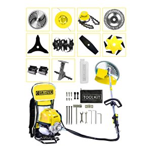 Powerforge 11 Başlıklı Set Sırt Tipi Benzinli Motorlu Ot Çalı Tırpanı Çim Biçme Makinesi Tırpan-sarı