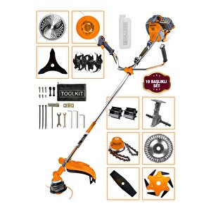 Powerforge 11 Başlıklı Set Yan Tipi Benzinli Motorlu Ot Çalı Tırpanı Çim Biçme Makinesi Tırpan-trnc