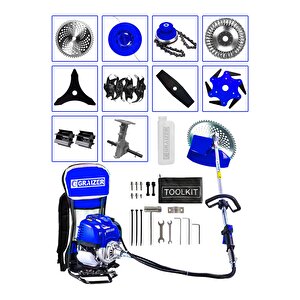 Powerforge 11 Başlıklı Set Sırt Tipi Benzinli Motorlu Ot Çalı Tırpanı Çim Biçme Makinesi Tırpan-mavi
