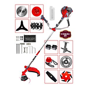 Powerforge 11 Başlıklı Set Yan Tipi Benzinli Motorlu Ot Çalı Tırpanı Çim Biçme Makinesi Tırpan-krmz