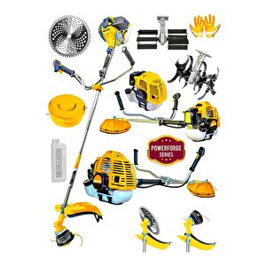 Powerforge 52 Cc 11000 Rpm Yan Tipi Benzinli Ot Çalı Çim Biçme Tırpanı Akrobat-palet Çapa-sarı