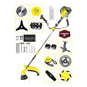 Powerforge 11 Başlıklı Set Yan Tipi Benzinli Motorlu Ot Çalı Tırpanı Çim Biçme Makinesi Tırpan-sarı