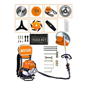 Powerforge 7 Başlıklı Set Sırt Tipi Benzinli Motorlu Ot Çalı Tırpanı Çim Biçme Makinesi Tırpan-trnc