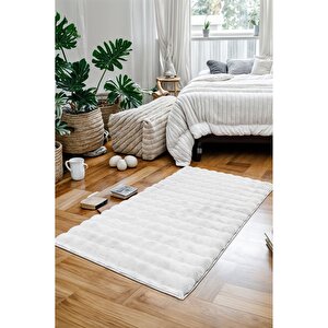 Tavşan Tüyü Post Peluş Ultra Yumuşak Makinede Yıkanabilir 80x150 Cm Beyaz Halı