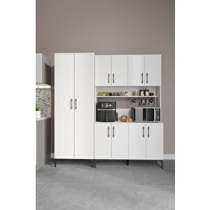 Plain Metal Ayak Metal Kulp Pla10190 Kahve Köşesi 10 Kapaklı Çok Amaçlı Dolap Erzak Dolabı Kiler Dolabı Saklama Dolabı Beyaz