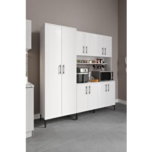 Plain Metal Ayak Metal Kulp Pla10190 Kahve Köşesi 10 Kapaklı Çok Amaçlı Dolap Erzak Dolabı Kiler Dolabı Saklama Dolabı Beyaz
