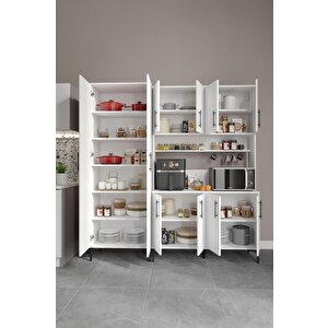 Plain Metal Ayak Metal Kulp Pla10190 Kahve Köşesi 10 Kapaklı Çok Amaçlı Dolap Erzak Dolabı Kiler Dolabı Saklama Dolabı Beyaz