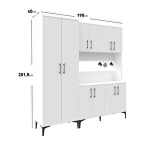 Plain Metal Ayak Metal Kulp Pla10190 Kahve Köşesi 10 Kapaklı Çok Amaçlı Dolap Erzak Dolabı Kiler Dolabı Saklama Dolabı Beyaz