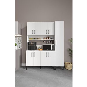 Plain Metal Ayak Metal Kulp Pla9155 Kahve Köşesi 9 Kapaklı Çok Amaçlı Dolap Erzak Dolabı Kiler Dolabı Saklama Dolabı Beyaz