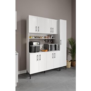Plain Metal Ayak Metal Kulp Pla9155 Kahve Köşesi 9 Kapaklı Çok Amaçlı Dolap Erzak Dolabı Kiler Dolabı Saklama Dolabı Beyaz
