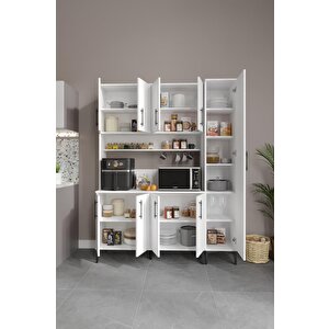 Plain Metal Ayak Metal Kulp Pla9155 Kahve Köşesi 9 Kapaklı Çok Amaçlı Dolap Erzak Dolabı Kiler Dolabı Saklama Dolabı Beyaz
