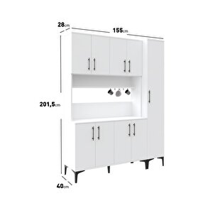 Plain Metal Ayak Metal Kulp Pla9155 Kahve Köşesi 9 Kapaklı Çok Amaçlı Dolap Erzak Dolabı Kiler Dolabı Saklama Dolabı Beyaz