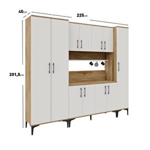 Plain Metal Ayak Metal Kulp Pla11225 Kahve Köşesi 11 Kapaklı Çok Amaçlı Dolap Erzak Dolabı Kiler Dolabı Saklama Dolabı Ekru Ceviz