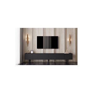 Capella  Mdf 6 Kapaklı Ahşap Ayaklı (120 Cm X 2 Adet) 240 Cm Tv Ünitesi Siyah
