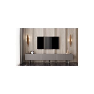 Capella  Mdf 6 Kapaklı Ahşap Ayaklı (120 Cm X 2 Adet) 240 Cm Tv Ünitesi Gri