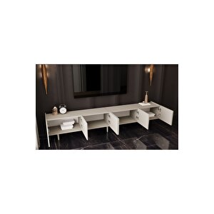 Capella  Mdf 6 Kapaklı Ahşap Ayaklı (120 Cm X 2 Adet) 240 Cm Tv Ünitesi Kumtaşı