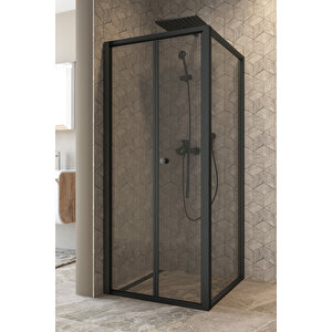 Garmon Temperli 4 Mm Katlanır Cam Duşakabin Siyah Profil Füme Cam 100x100 cm