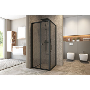 Garmon Temperli 4 Mm Katlanır Cam Duşakabin Siyah Profil Füme Cam 100x100 cm