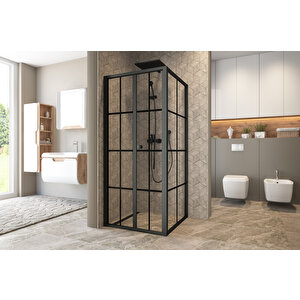Garmon Temperli 4 Mm Katlanır Cam Duşakabin Siyah Profil Siyah Karolaj Cam 90x100 cm