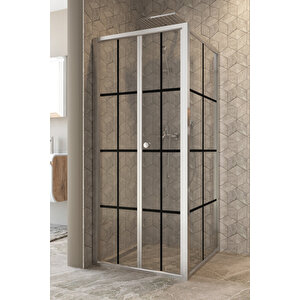 Garmon Temperli 4 Mm Katlanır Cam Duşakabin Krom Profil Siyah Karolaj Cam 80x90 cm