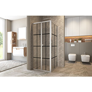 Garmon Temperli 4 Mm Katlanır Cam Duşakabin Krom Profil Siyah Karolaj Cam 80x90 cm